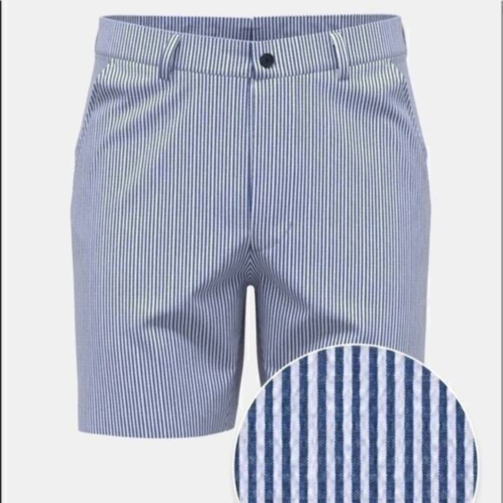 Men's Blue Striped Flat Front Shorts
